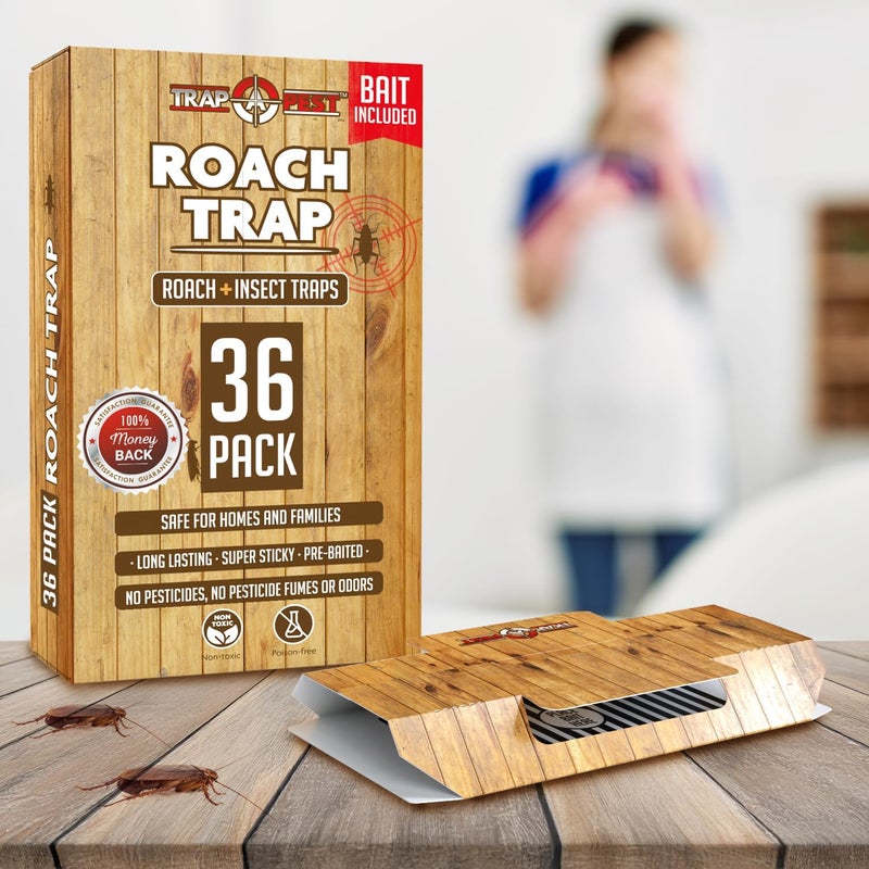 TRAP A PEST فخاخ الصراصير اللاصقة الداخلية (36 عبوة) - فخاخ لاصقة للصراصير مع طُعم للصراصير - تدوم طويلاً وغير سامة وآمنة للأطفال والحيوانات الأليفة - Image 2